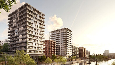 Das TIDE, Hamburgs Quartiersentwicklung in der Hamburger HafenCity mit hohen modernen Gebäuden