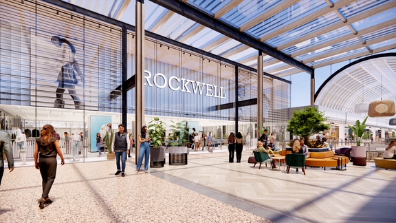 Visualisierung eines modern designten Shopping-Centers.