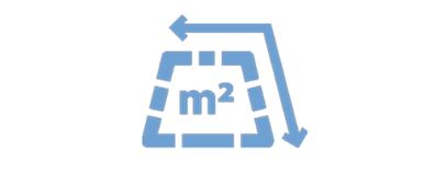 Das hellblaue Icon stellt eine markierte Fläche dar, in deren Zentrum das Quadratmeter-Zeichen platziert ist.