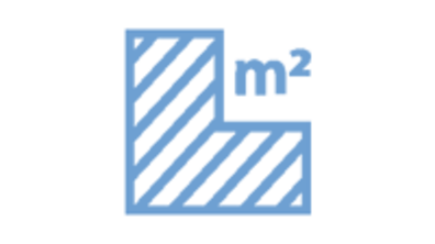 Das hellblaue Icon zeigt eine markierte Fläche mit einem Quadratmeter-Zeichen.