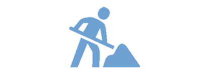 Das hellblau eingefärbte Icon stellt eine Person bei einer Baustelle dar.