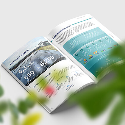 An open copy of ECE&#039;s GRI (Global Reporting Initiative) magazine.