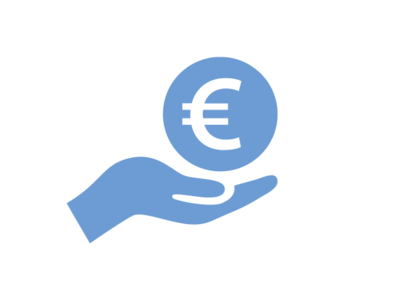 The blue-coloured icon represents a hand holding a coin.