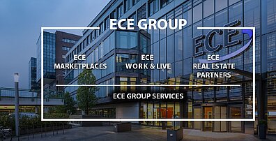 The ECE main building with its huge glass façade can be seen in the background. In the foreground is an illustration of the ECE structure.