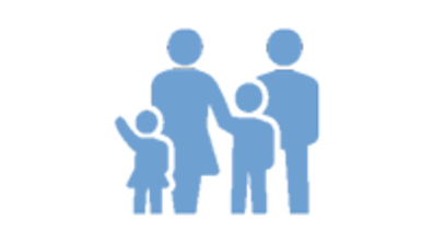 Das blaue Icon zeigt zwei Erwachsene und zwei Kinder.