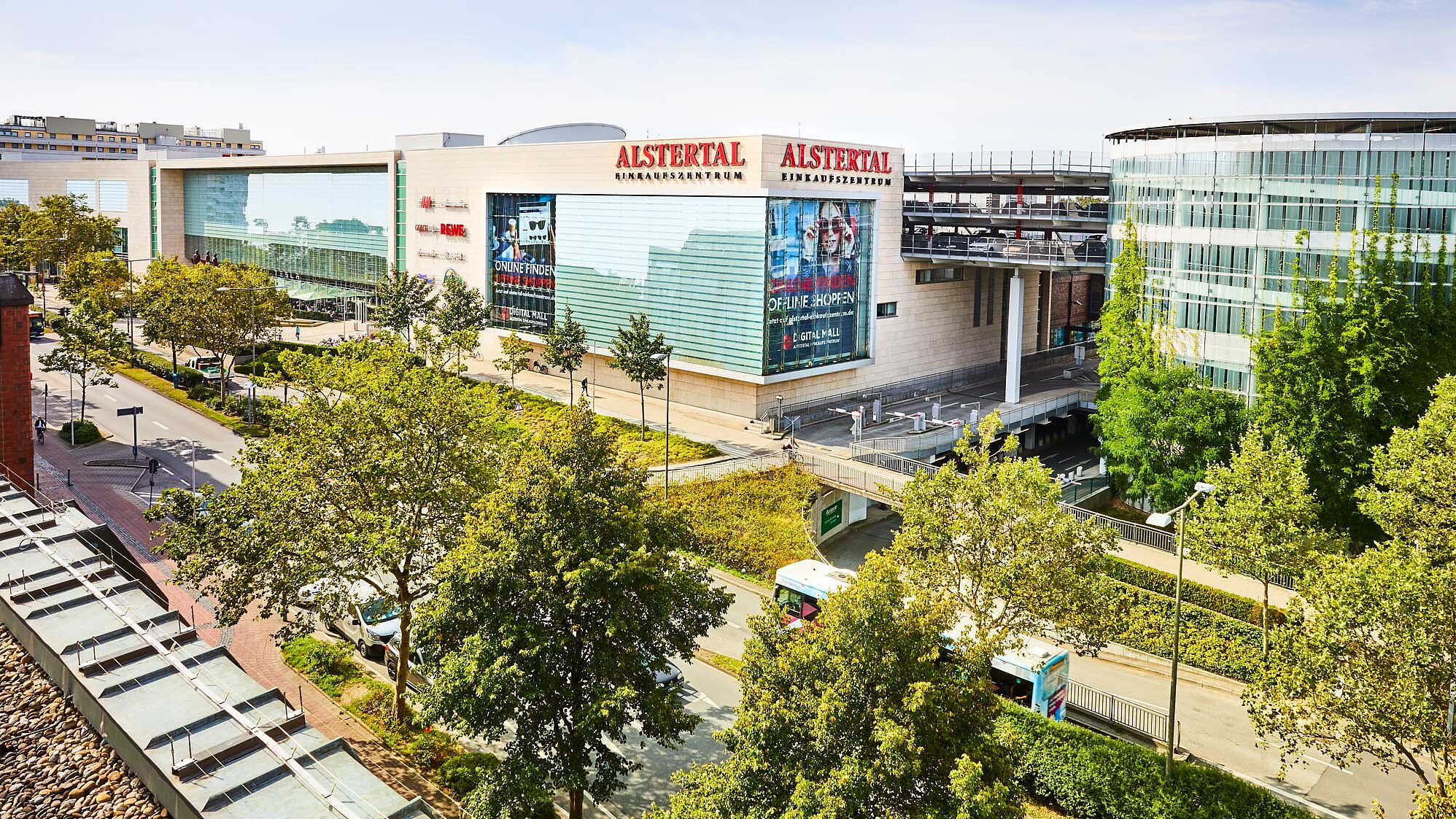 View from above of the Alstertal-Einkaufszentrum mall in Hamburg.