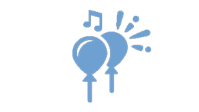 The light blue icon shows two balloons and a musical symbol.