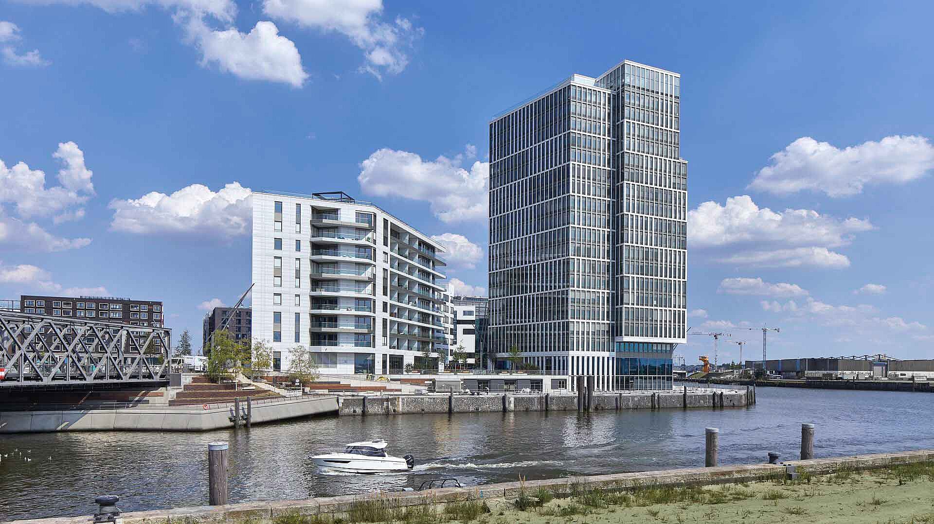 The modern and architecturally special residential building &quot;Freeport&quot; in the Intelligent Quarters HafenCity Hamburg.