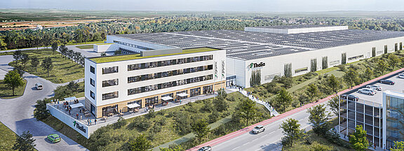 Vogelperspektive auf ein großes Logistikzentrum in Marl/ Deutschland.