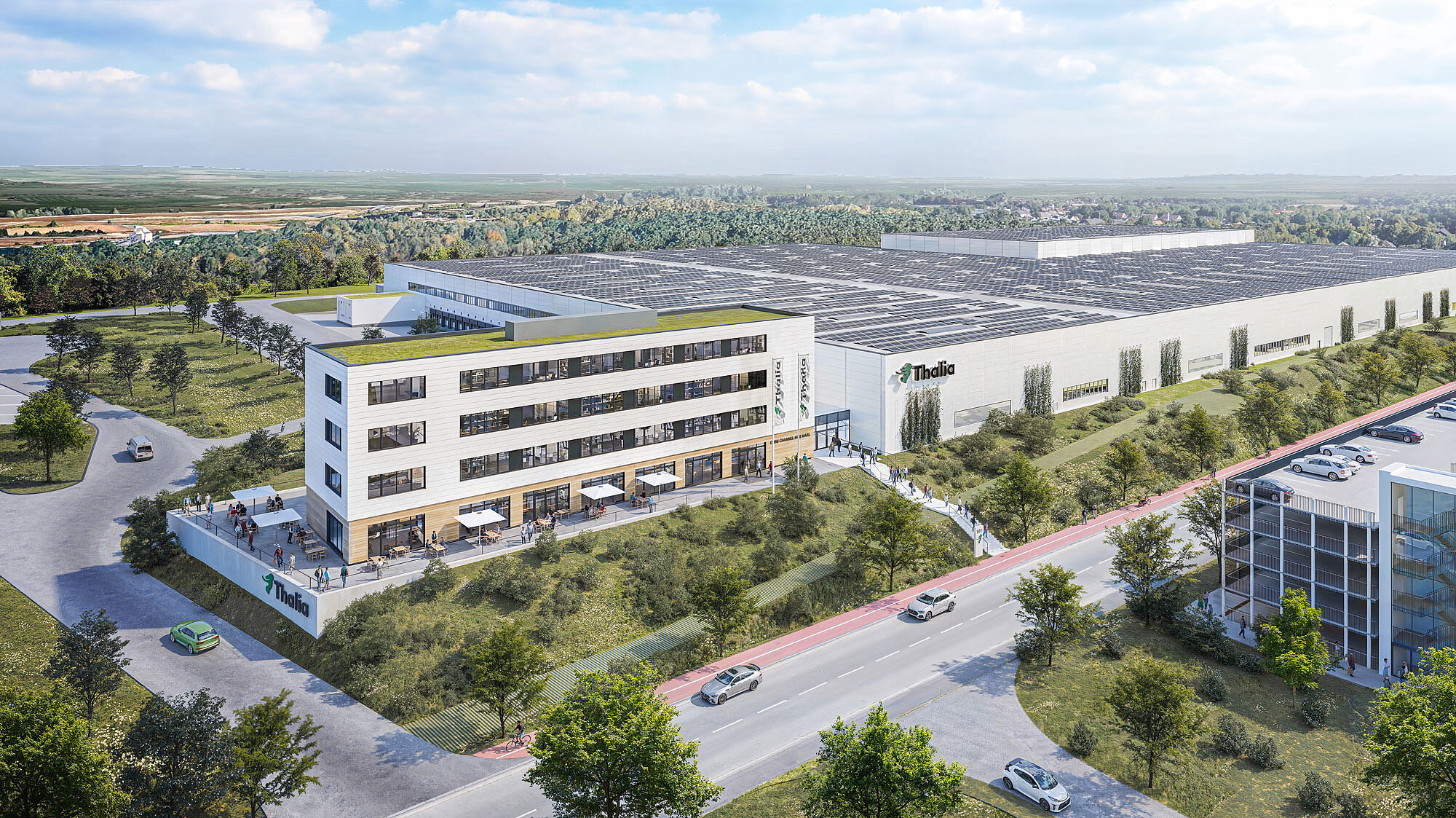 Bird&#039;s eye view of a large logistics centre in Marl, Germany.