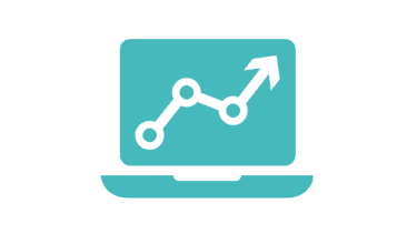 Turquoise icon with a laptop and ascending arrow - indicates positive statistical data.