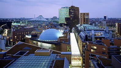 View over a big city at dusk