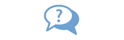 Das hellblau eingefärbte Icon stellt eine Sprechblase mit einem Fragezeichen in der Mitte dar.
