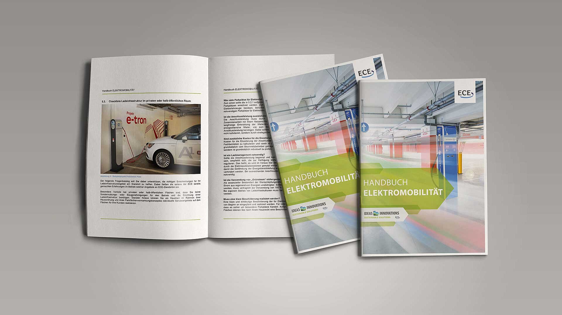 Drei Handbuch-Exemplare der ECE mit dem Titel &quot;Elektromobilität&quot;