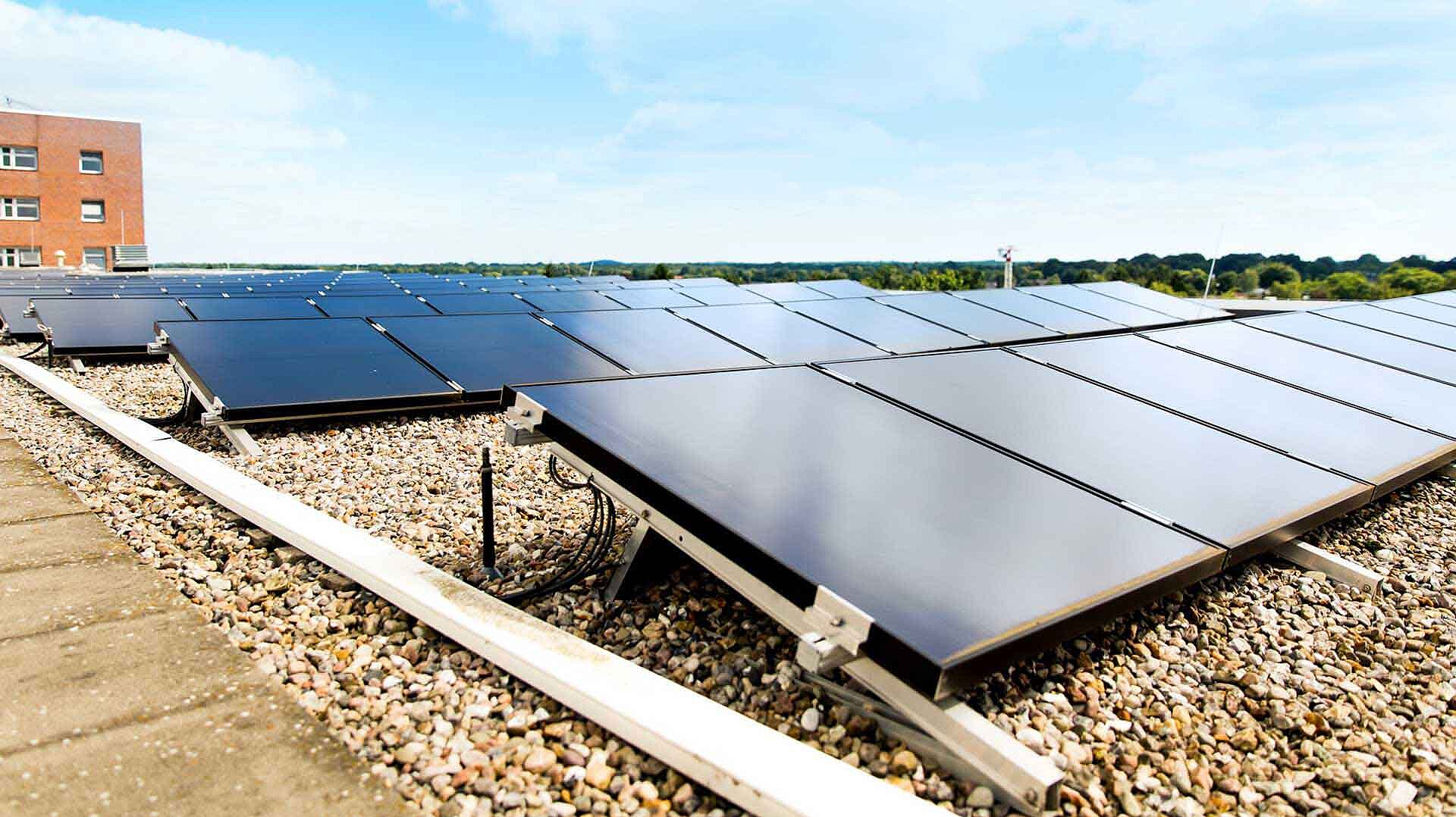 Several dark solar cells on one roof