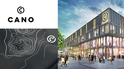 Es ist das Einkaufszentrum &quot;CANO&quot; zu sehen und das Logo mit einer Grafik