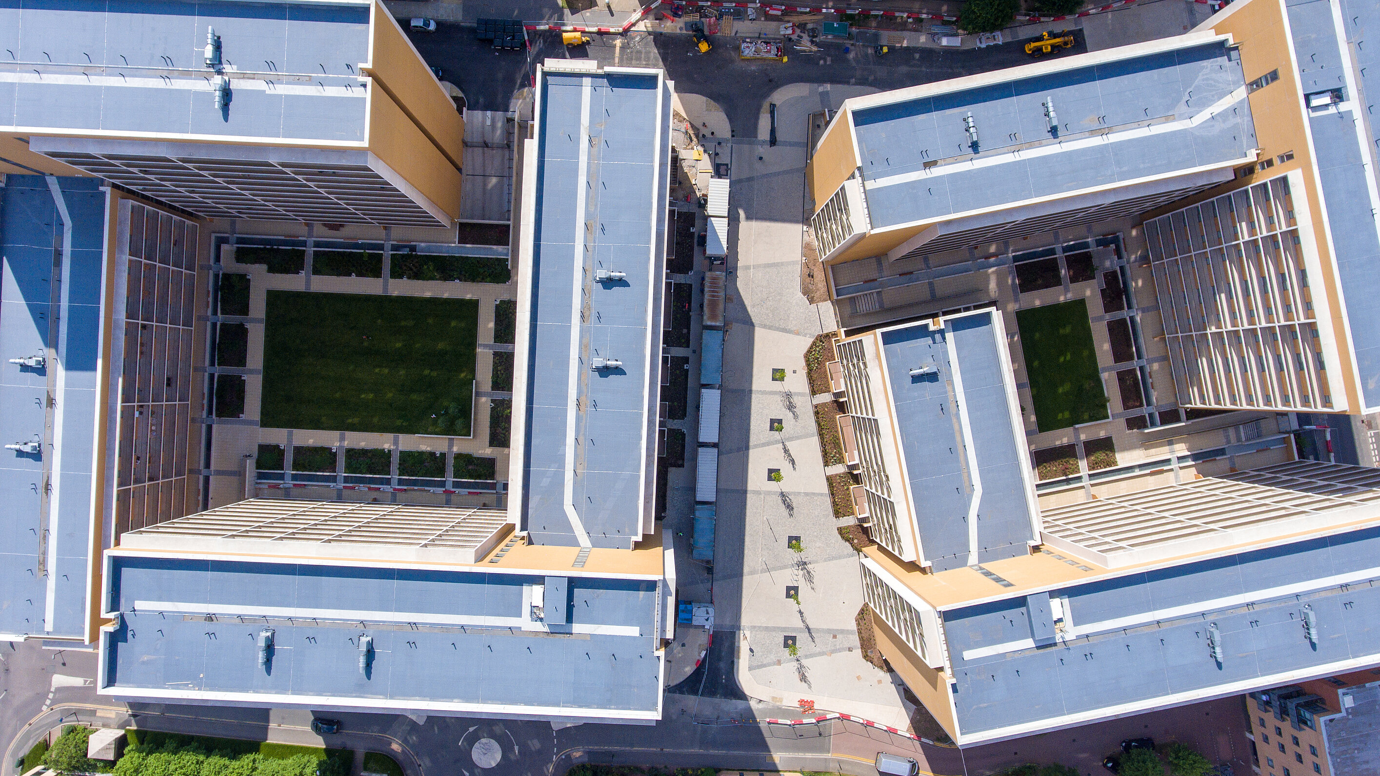 Aerial view of the roofs of the residential complex in Leeds