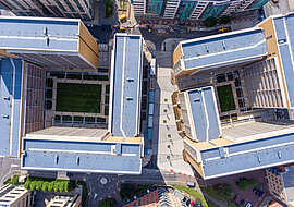 Aerial view of the roofs of the residential complex in Leeds