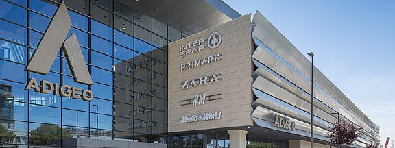 The external elevation of the Italian mall Adigeo.